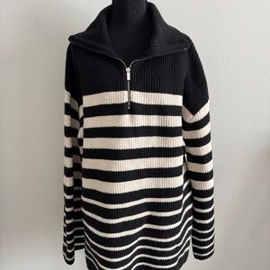 H&M Women's Rib Knit Oversized Striped Sweater; Black & White; Sz S
